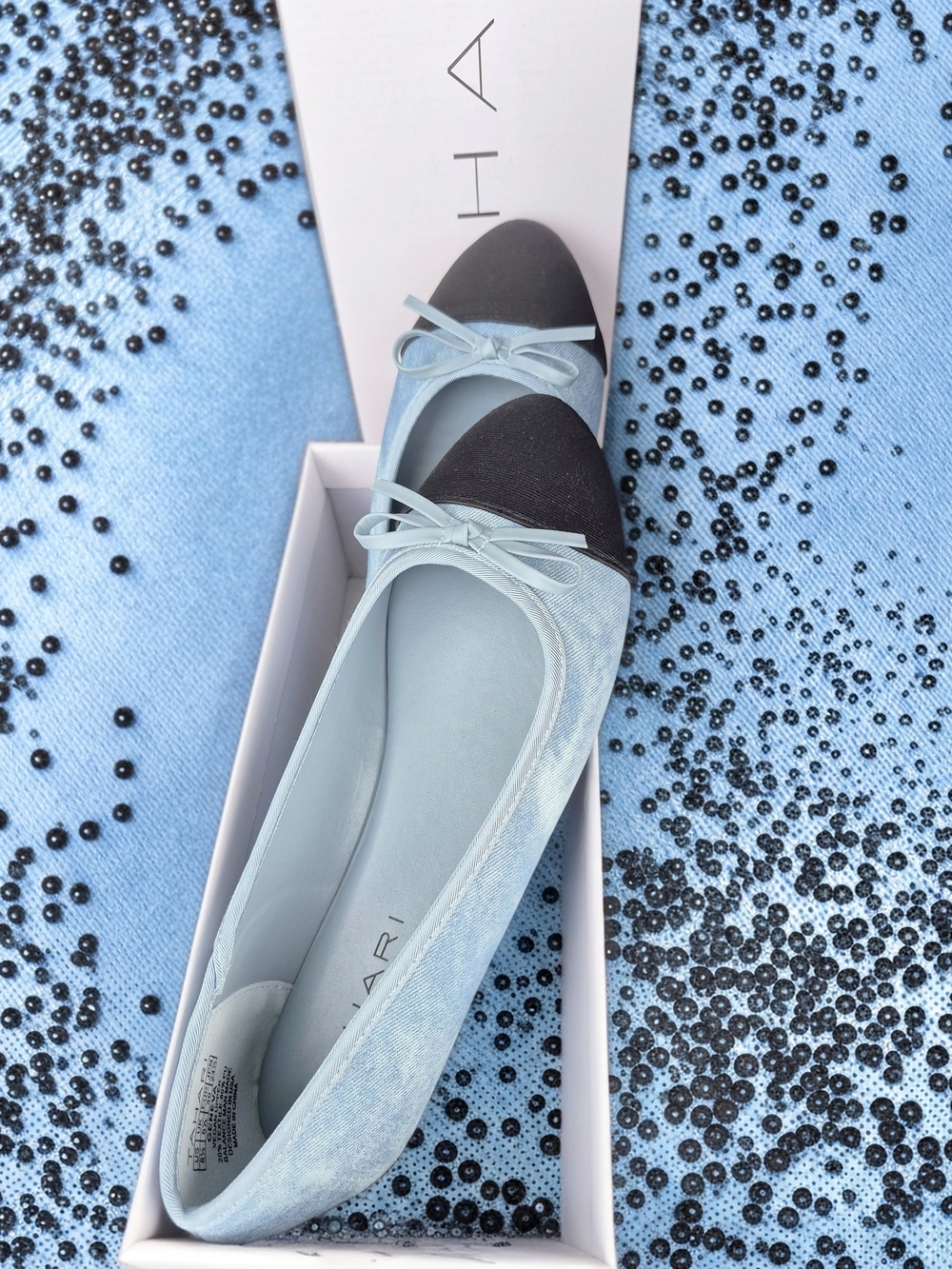 Tahari Light Blue and Black Two-Tone Bow Ballet Flats